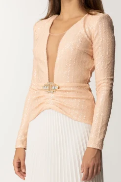 Elisabetta Franchi Abito Red Carpet con Top PaillettatoPORCELLANA/BURRO