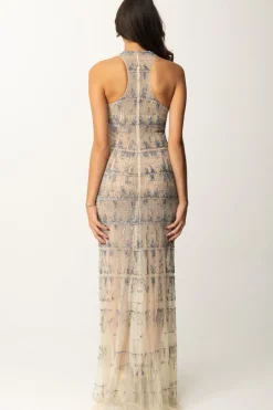 Elisabetta Franchi Abito Red Carpet Ricamato con Effetto PixelSTEEL