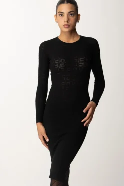 Elisabetta Franchi Abito In Punto Rete con Pattern LogoNERO