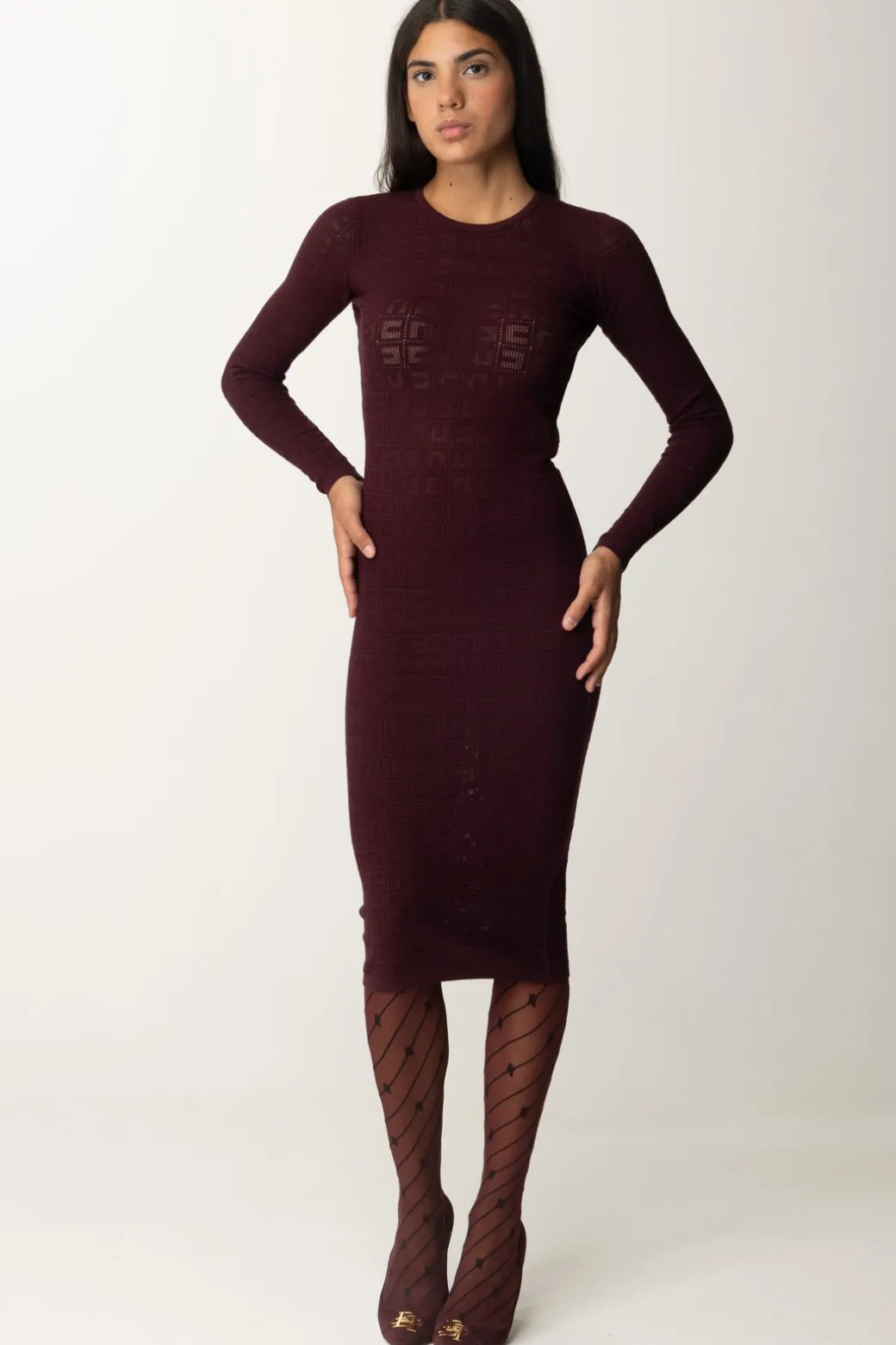 Elisabetta Franchi Abito In Punto Rete con Pattern LogoROUGE NOIR