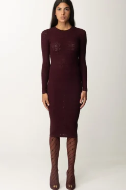 Elisabetta Franchi Abito In Punto Rete con Pattern LogoROUGE NOIR