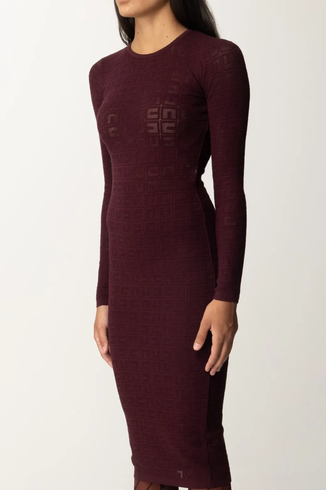 Elisabetta Franchi Abito In Punto Rete con Pattern LogoROUGE NOIR