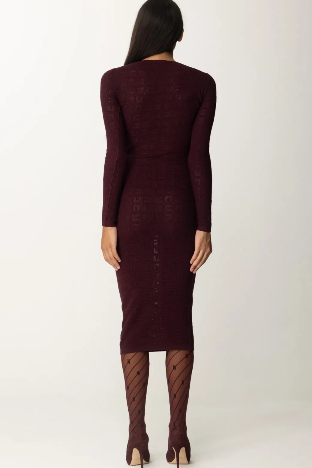 Elisabetta Franchi Abito In Punto Rete con Pattern LogoROUGE NOIR