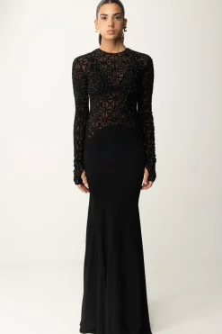 Elisabetta Franchi Abito Red Carpet In Tulle Flock RicamatoNERO