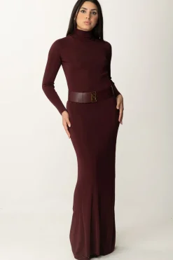 Elisabetta Franchi Abito Red Carpet In Viscosa Lucida con CinturaROUGE NOIR