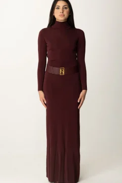 Elisabetta Franchi Abito Red Carpet In Viscosa Lucida con CinturaROUGE NOIR