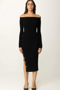 Elisabetta Franchi Abito In Maglia Off-shoulder con BottonciniNERO