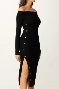 Elisabetta Franchi Abito In Maglia Off-shoulder con BottonciniNERO