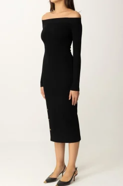 Elisabetta Franchi Abito In Maglia Off-shoulder con BottonciniNERO