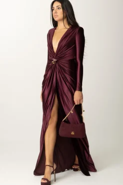 Elisabetta Franchi Abito Red Carpet In Lycra con Nodo e DrappeggioROUGE NOIR