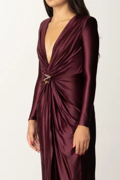 Elisabetta Franchi Abito Red Carpet In Lycra con Nodo e DrappeggioROUGE NOIR