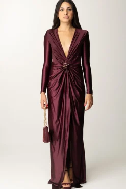 Elisabetta Franchi Abito Red Carpet In Lycra con Nodo e DrappeggioROUGE NOIR