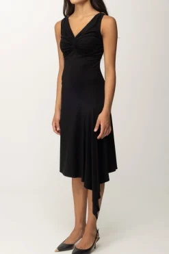 Elisabetta Franchi Abito Midi Drappeggiato AsimmetricoNERO
