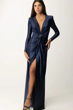 Elisabetta Franchi Abito Red Carpet In Lycra con Nodo e DrappeggioNAVY