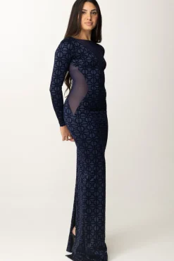 Elisabetta Franchi Abito Red Carpet con Flock e TulleNAVY