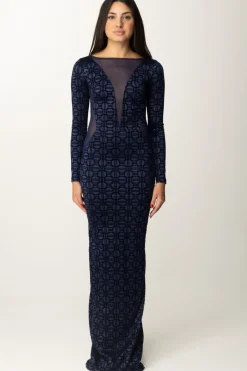 Elisabetta Franchi Abito Red Carpet con Flock e TulleNAVY