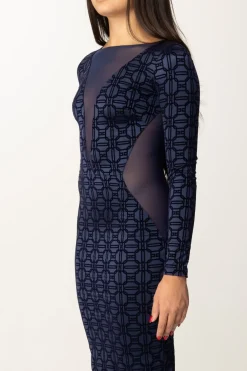 Elisabetta Franchi Abito Red Carpet con Flock e TulleNAVY