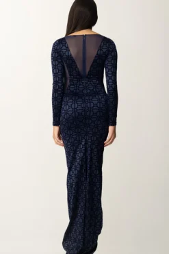 Elisabetta Franchi Abito Red Carpet con Flock e TulleNAVY