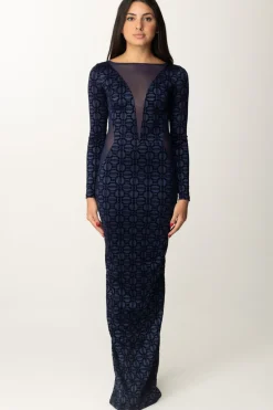 Elisabetta Franchi Abito Red Carpet con Flock e TulleNAVY