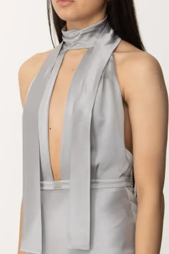 Elisabetta Franchi Abito Midi In Raso con Gonna AsimmetricaPIOMBO