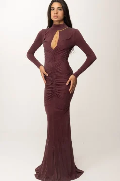 Elisabetta Franchi Abito Red Carpet In Cupro DrappeggiatoROUGE NOIR