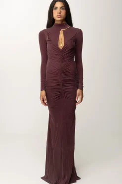 Elisabetta Franchi Abito Red Carpet In Cupro DrappeggiatoROUGE NOIR