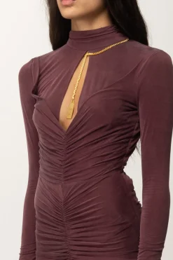 Elisabetta Franchi Abito Red Carpet In Cupro DrappeggiatoROUGE NOIR