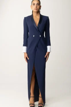 Elisabetta Franchi Abito Red Carpet con Revers In RasoNAVY