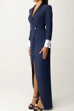 Elisabetta Franchi Abito Red Carpet con Revers In RasoNAVY
