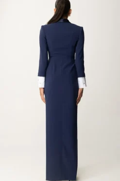 Elisabetta Franchi Abito Red Carpet con Revers In RasoNAVY