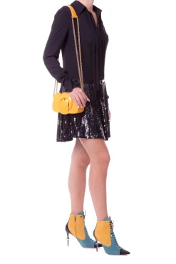 Elisabetta Franchi Abito Chemisier con Cintura e Gonna In PailletesNERO