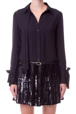 Elisabetta Franchi Abito Chemisier con Cintura e Gonna In PailletesNERO