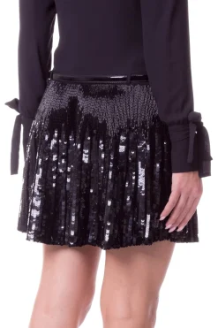 Elisabetta Franchi Abito Chemisier con Cintura e Gonna In PailletesNERO