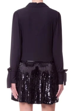 Elisabetta Franchi Abito Chemisier con Cintura e Gonna In PailletesNERO