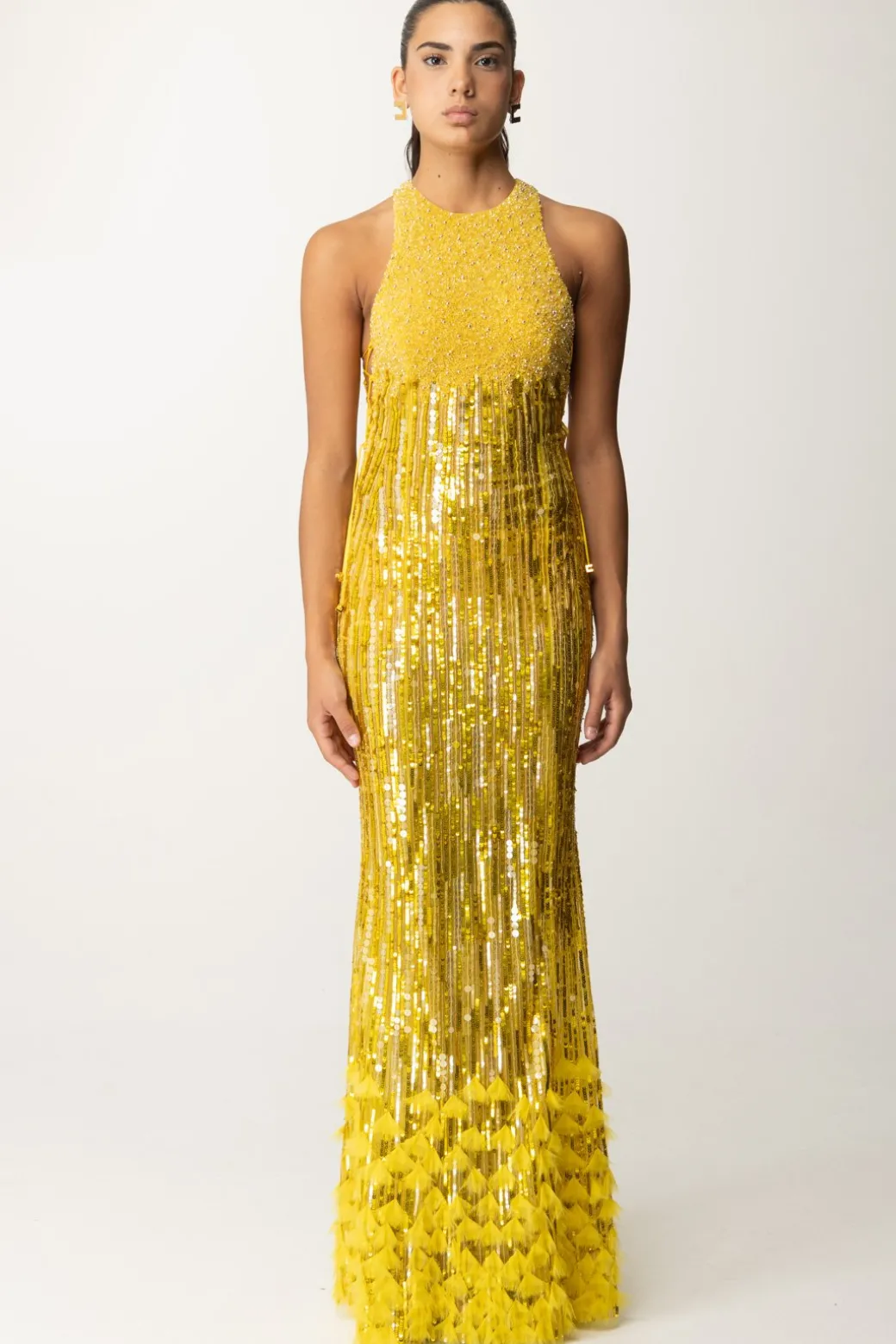 Elisabetta Franchi Abito Red Carpet Ricamato con FrangeMIMOSA