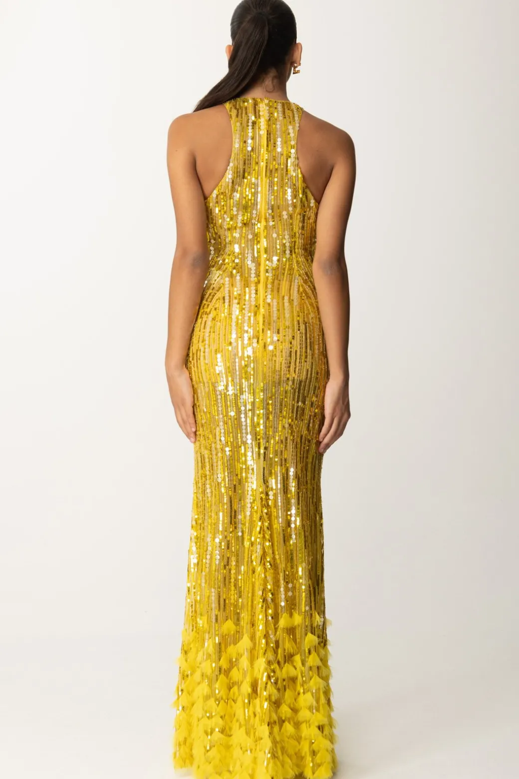 Elisabetta Franchi Abito Red Carpet Ricamato con FrangeMIMOSA