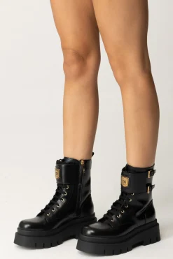 Elisabetta Franchi Anfibi In Pelle con Placca LogoNERO