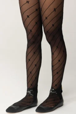 Elisabetta Franchi Ballerina In Nappa con Elastici JacquardNERO/NERO