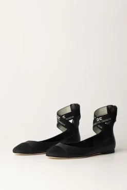 Elisabetta Franchi Ballerina In Nappa con Elastici JacquardNERO/NERO