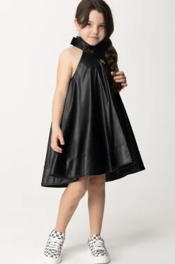 Elisabetta Franchi Bambina Abito In Ecopelle SvasatoBLACK