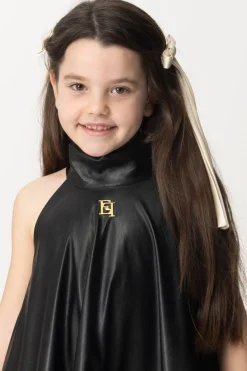 Elisabetta Franchi Bambina Abito In Ecopelle SvasatoBLACK