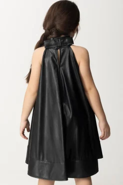 Elisabetta Franchi Bambina Abito In Ecopelle SvasatoBLACK