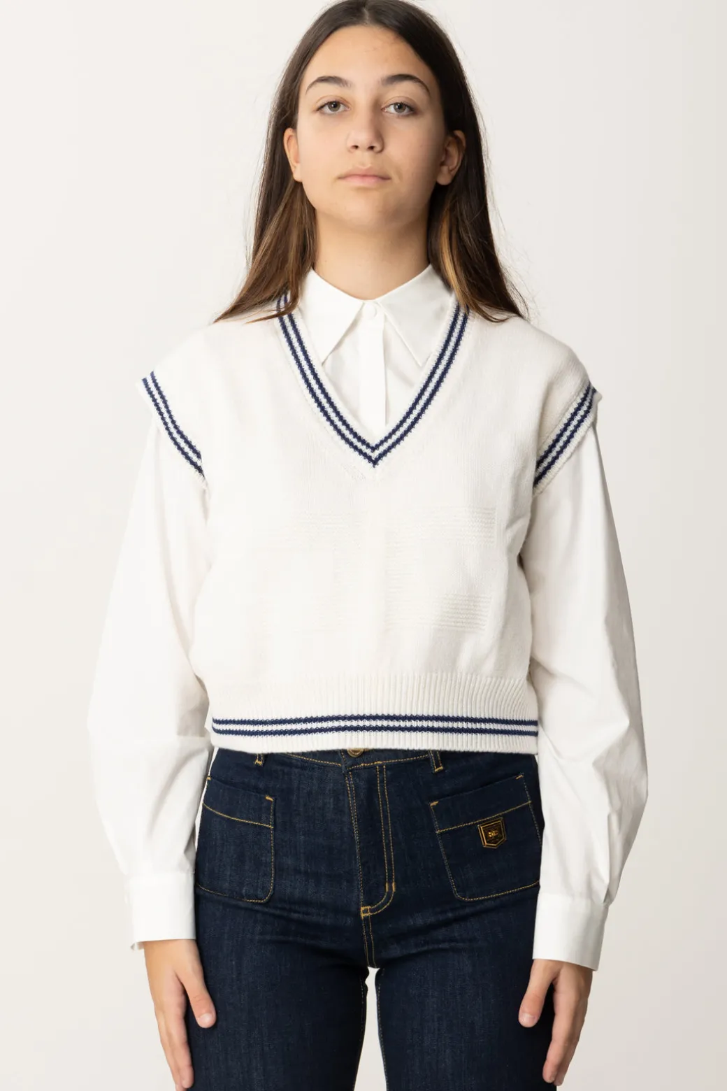 Elisabetta Franchi Bambina Gilet Corto In LanaBURRO/NAVY