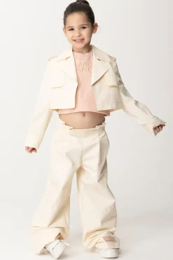 Elisabetta Franchi Bambina Giacca Crop In Canvas con Etichetta LogoBUTTER