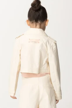 Elisabetta Franchi Bambina Giacca Crop In Canvas con Etichetta LogoBUTTER