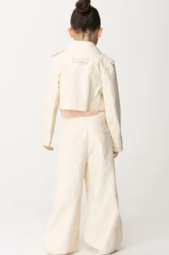 Elisabetta Franchi Bambina Giacca Crop In Canvas con Etichetta LogoBUTTER