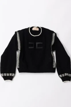 Elisabetta Franchi Bambina Maglia con Dettagli a ContrastoBLACK/BUTTER/CEDAR