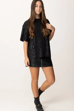 Elisabetta Franchi Bambina T-shirt con Stampa Lettering All-overNERO