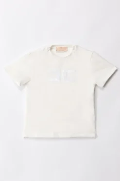 Elisabetta Franchi Bambina T-shirt con Logo In PaillettesLIGHT CREAM