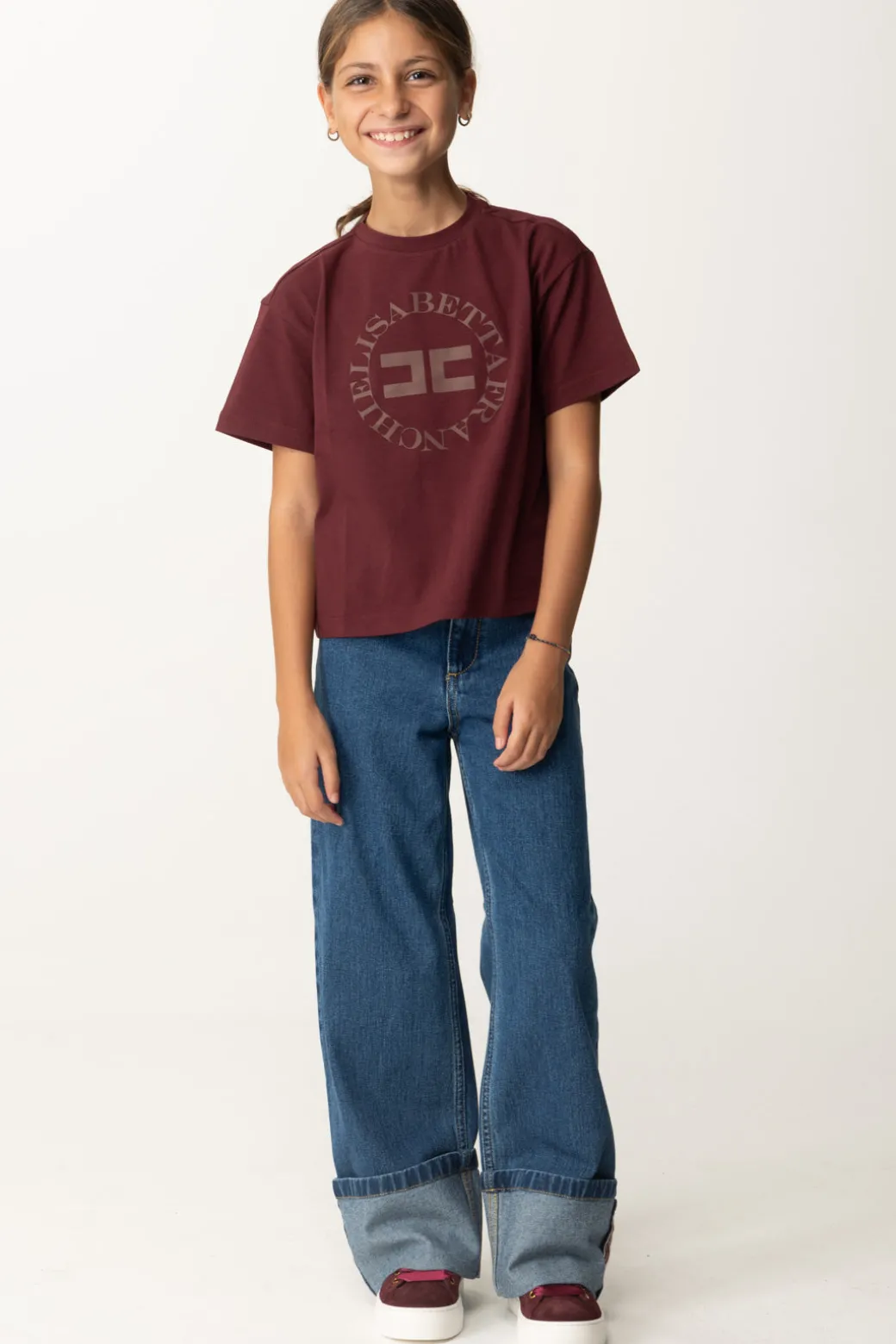 Elisabetta Franchi Bambina T-shirt con Stampa Logo e LetteringROUGE NOIR